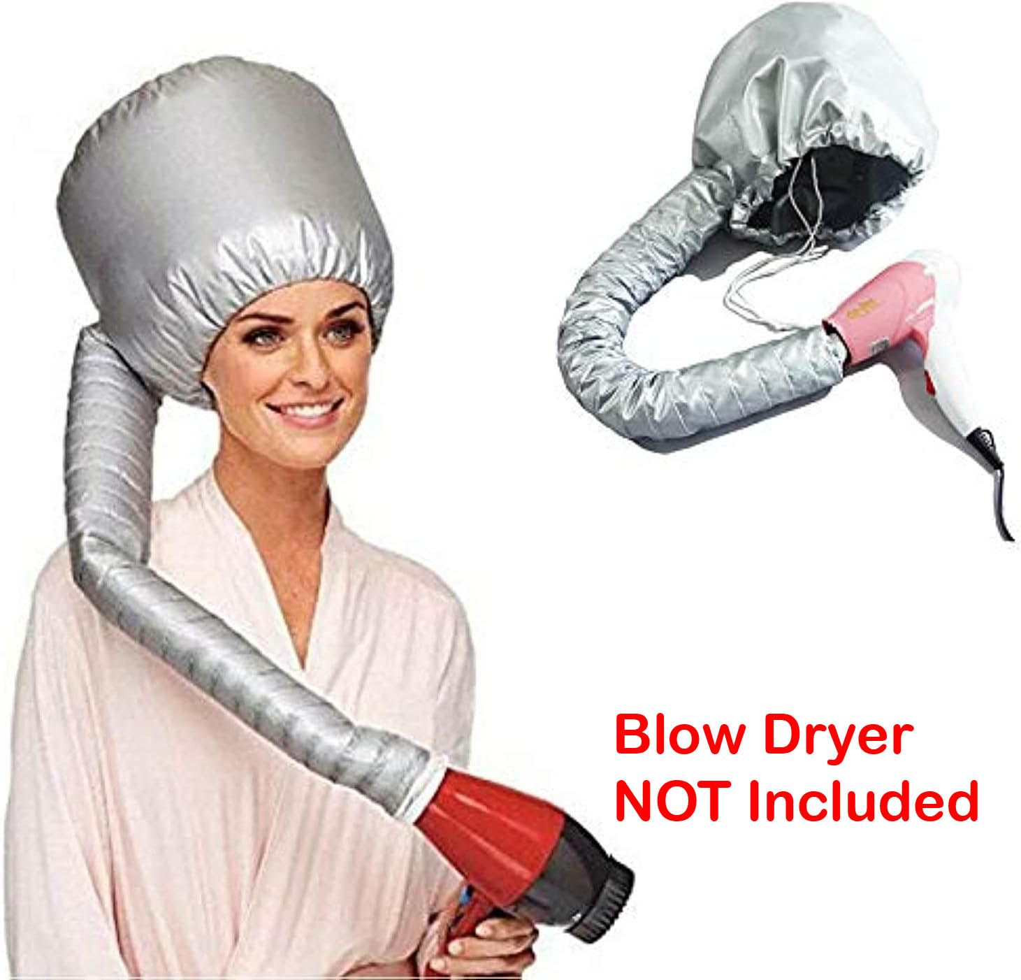 Portable Soft Bonnet Hair Blow Dryer Attachment, Silver, Fits All Hair Dryers, Speeds Up Drying Time at Home, Great for Natural Curly Textured Hair Care