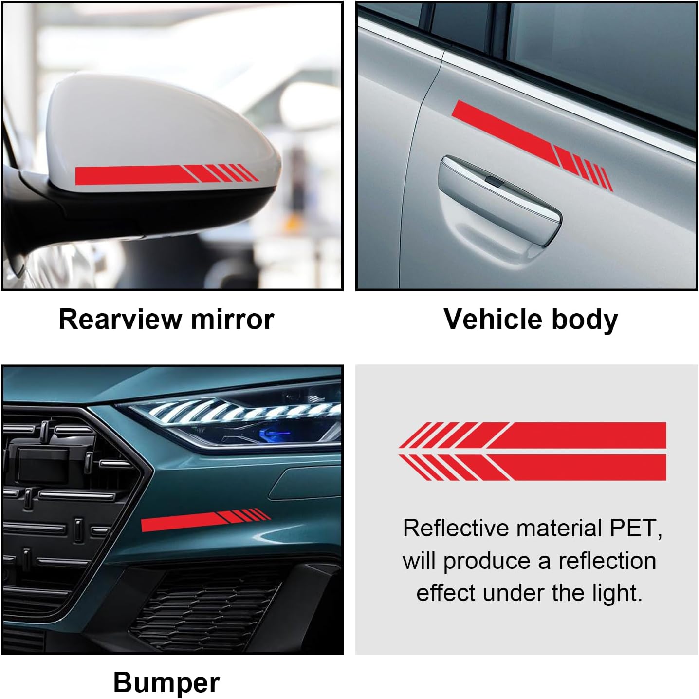 2 PCS Car Rear View Mirror Stickers, Red Waterproof Vinyl Auto Side Rearview Stripes, Universal Reflective Anti-Collision Striped Warning Decal for Most Vehicles