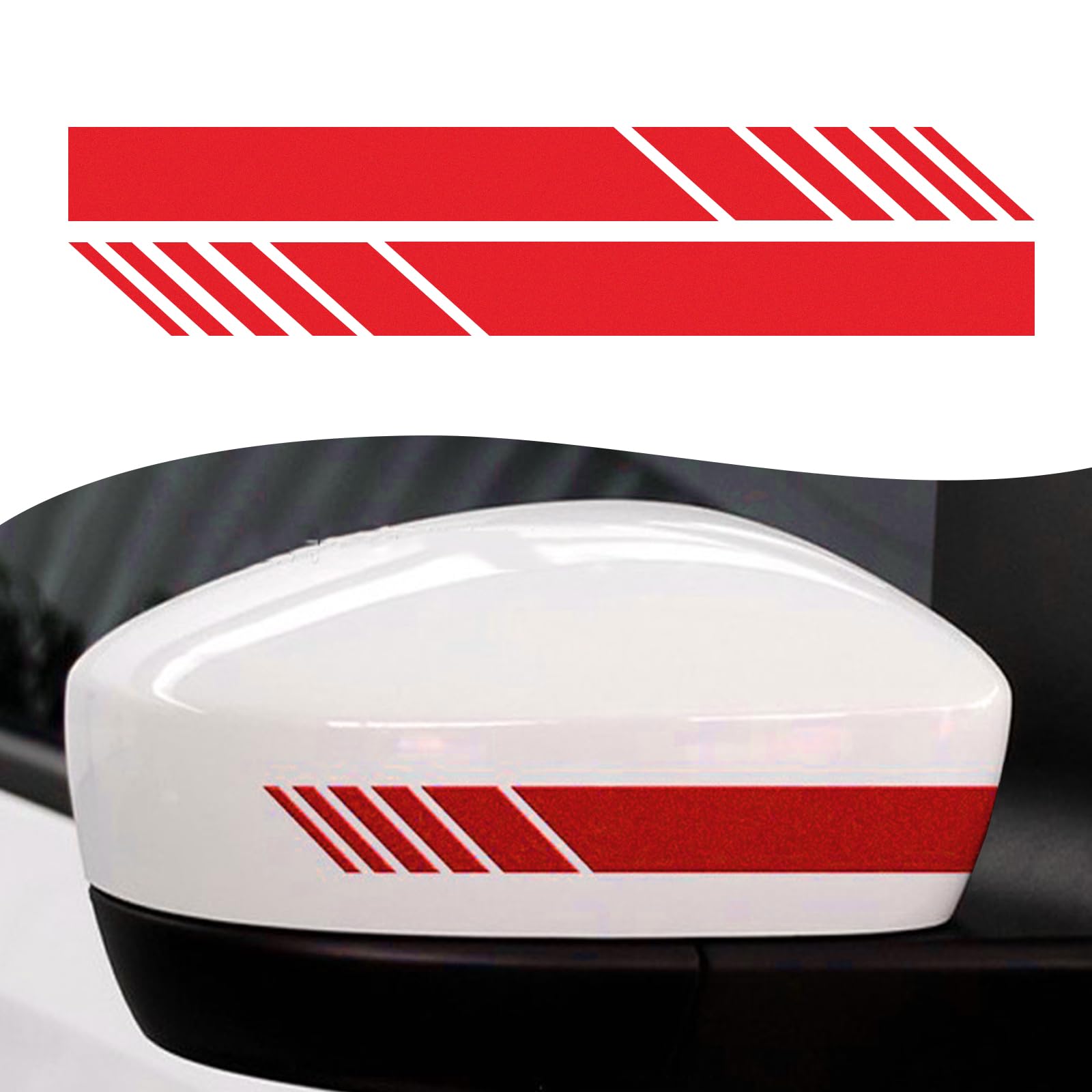 2 PCS Car Rear View Mirror Stickers, Red Waterproof Vinyl Auto Side Rearview Stripes, Universal Reflective Anti-Collision Striped Warning Decal for Most Vehicles