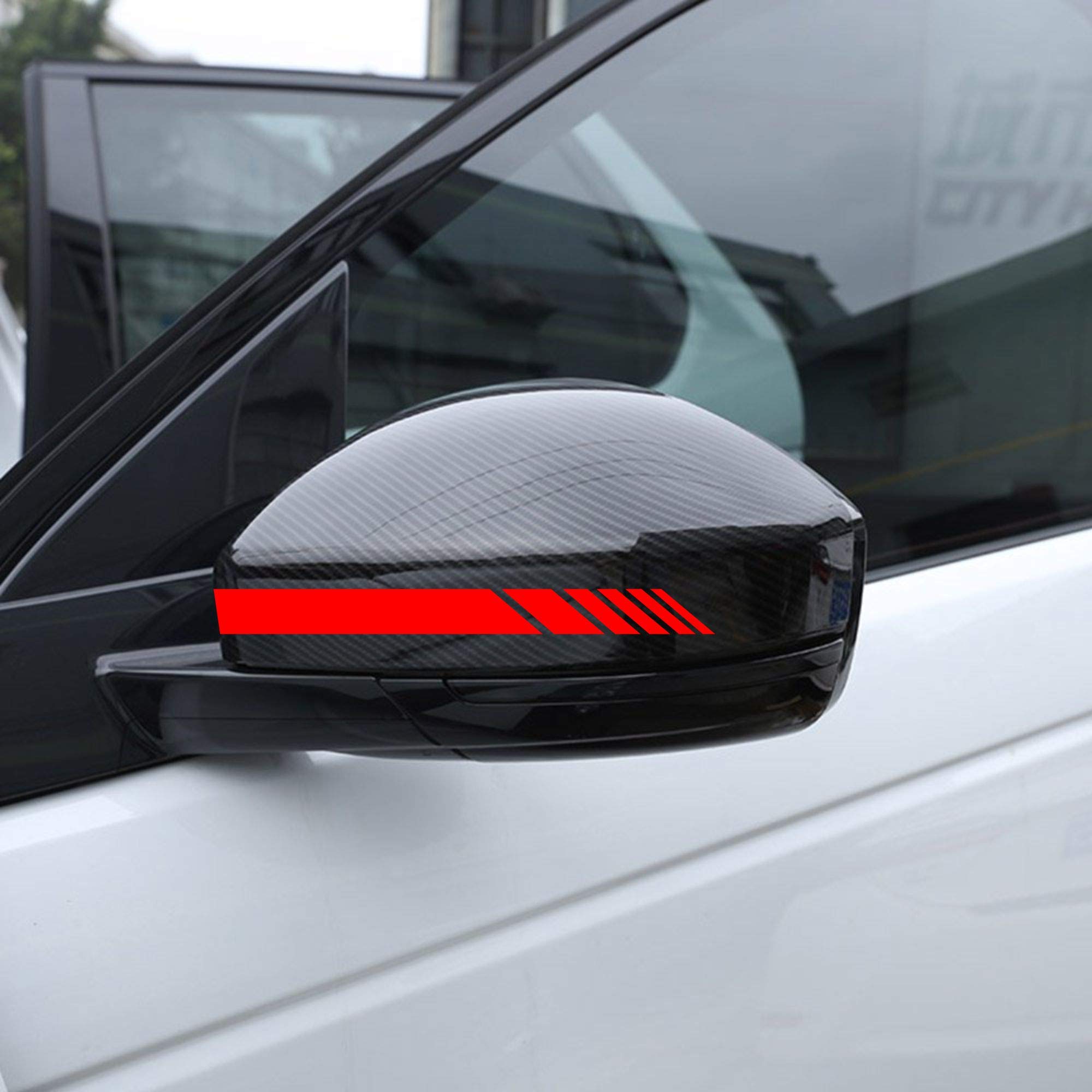 2 PCS Car Rear View Mirror Stickers, Red Waterproof Vinyl Auto Side Rearview Stripes, Universal Reflective Anti-Collision Striped Warning Decal for Most Vehicles