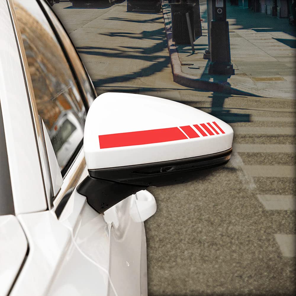 2 PCS Car Rear View Mirror Stickers, Red Waterproof Vinyl Auto Side Rearview Stripes, Universal Reflective Anti-Collision Striped Warning Decal for Most Vehicles