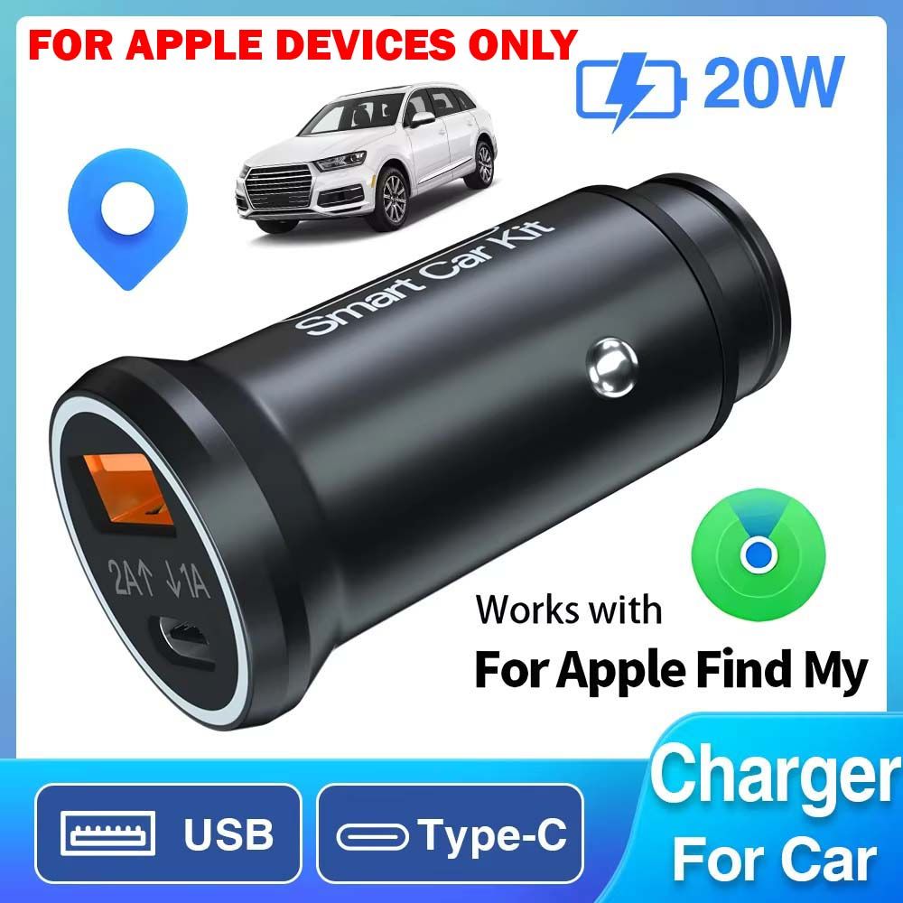 Mini Car Charger Adapter 20w + GPS Tracker works with Apple Find My Device MFi iOS System Plug and Play USB Type C  Cigarette Lighter Hidden Locator Smart Tracking Tool AP200