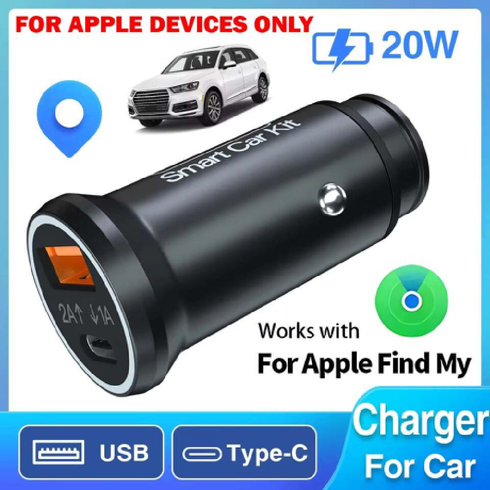 Mini Car Charger Adapter 20w + GPS Tracker works with Apple Find My Device MFi iOS System Plug and Play USB Type C  Cigarette Lighter Hidden Locator Smart Tracking Tool AP200