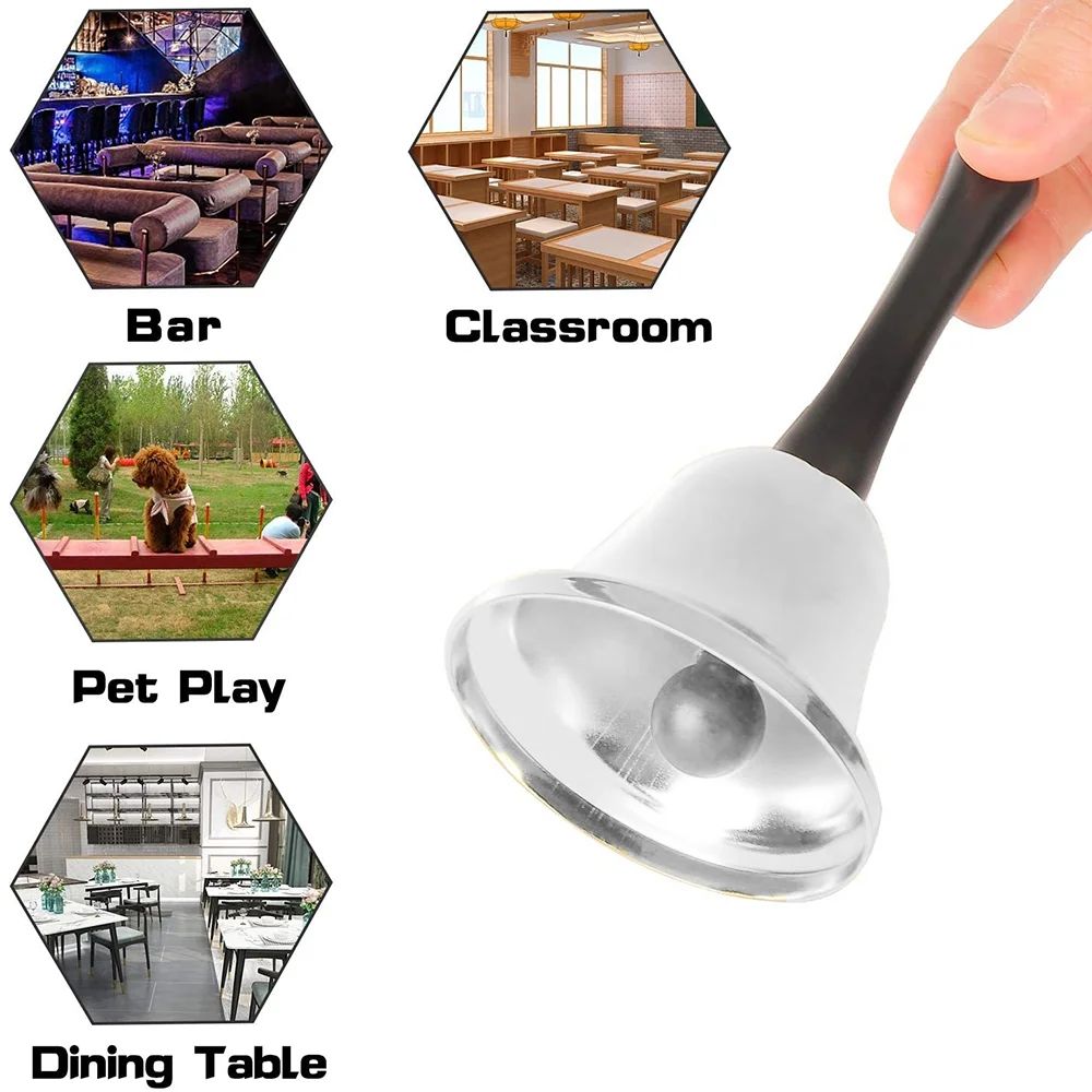 Hand Bell Call Bell Silver School Classroom Signal Jiggle Jingle Bells Reception 6.5cm Clear Sound Pet Play Library Student Pupils Christmas
