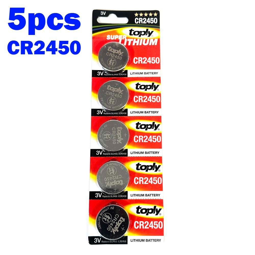 Toply 5pcs CR2450 3V Super Lithium Battery Li Button Coin Car Cell High Quality Batteries CR2450N CR 2450 For BMW Key Fobs Fitness Monitors