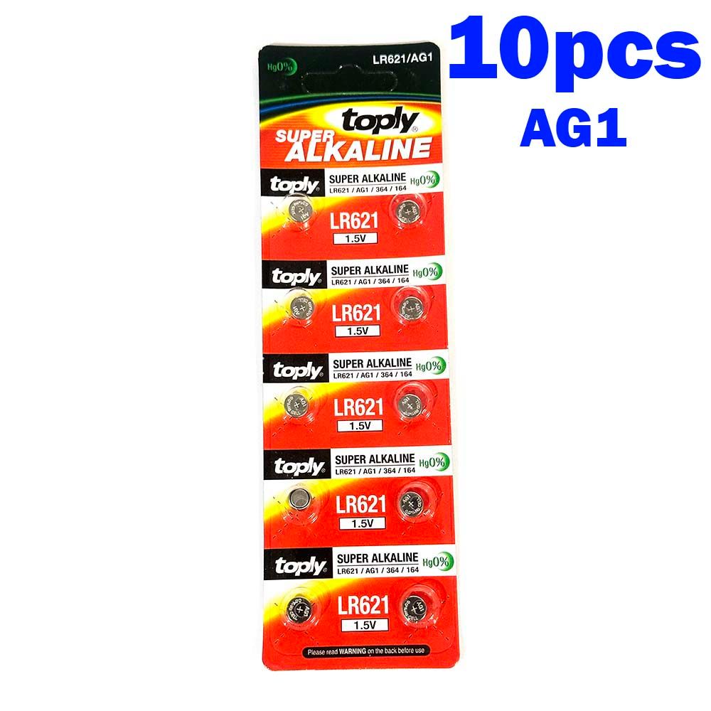 10pcs/Pack AG1 Watch Coin Super Alkaline Batteries Toply 1.55V 364 SR621SW LR621 LR60 CX60 Button Cell Battery