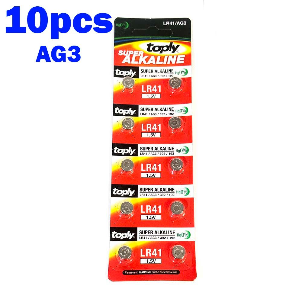 Toply 10pcs AG3 LR41 Super Alkaline Watch Batteries 1.55V Coin Button Battery L736 384 SR41SW CX41 192 392A CX41 G3 L736 LR736 SR41 SR41SW