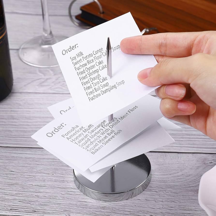 Receipt Holder Spike for Desk, Stainless Steel Ticket Stabber for Restaurant, Straight Rod Bill Fork, Paper Note Stick, Memo Holder Stand for Office, Metal Bills Check Spindle 360°