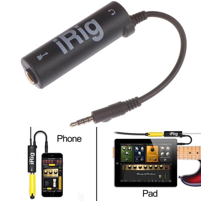 Audio Guitar Interface AMP I-Rig Converter Replacement for Phone Guitar Audio Interface Phone Tuner Lightweight Adapter for iPhone, iPad and Android Smartphones and Tablet (iRig)