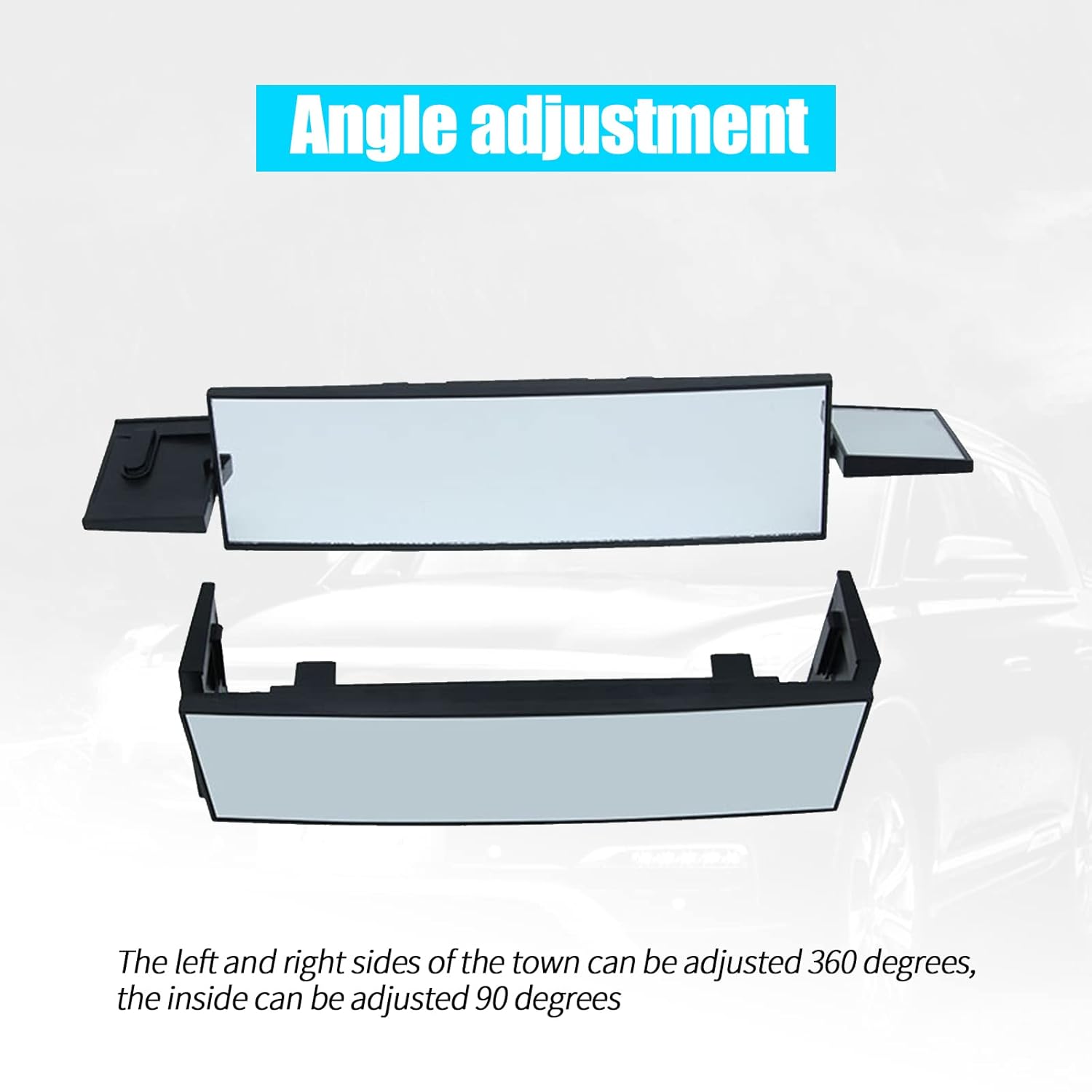 Car Rear View Mirror, Three-fold Curved Rearview, 15.19" x 3.14" Large HD Panoramic Blindspot & Baby , Universal for Most Cars (Black)