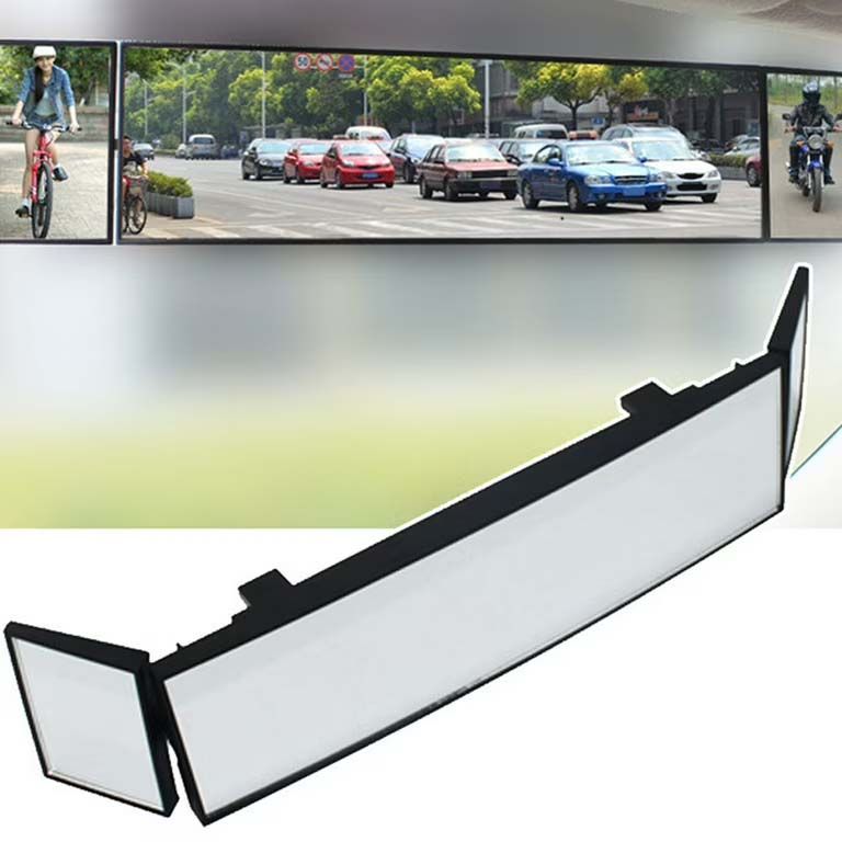 Car Rear View Mirror, Three-fold Curved Rearview, 15.19" x 3.14" Large HD Panoramic Blindspot & Baby , Universal for Most Cars (Black)