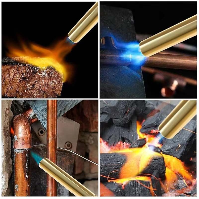Brazing Blowtorch - Focused Flame + Fan Booster Butane Burner Welding Gas Torch Long Neck Blow Flame Gun Flamethrower Outdoor Camping BBQ Portable Soldering Heat Gun Jewelry Automobile Metal Processin