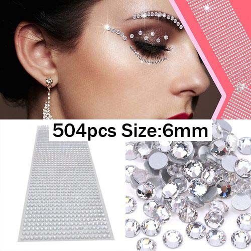 504pcs Body Face Gems Rhinestone Jewels, Self Adhesive Acrylic Stickers White Crystal Face Festival