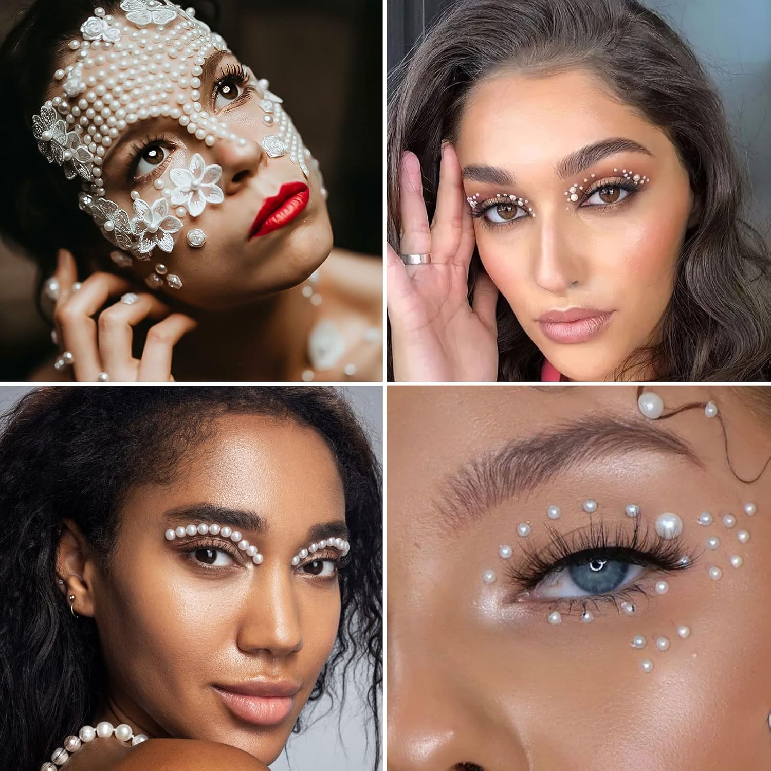165pcs Mix 3/4/5/6mm Hair Faux Pearls Stick On Self Adhesive Pearl Face Stickers for Hair Makeup Nail DIY Craft Jewelry Half Round Acrylic Sheet
