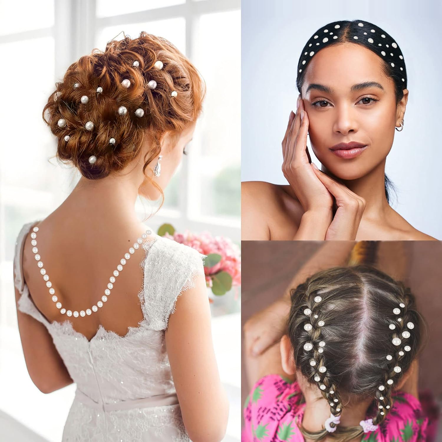 165pcs Mix 3/4/5/6mm Hair Faux Pearls Stick On Self Adhesive Pearl Face Stickers for Hair Makeup Nail DIY Craft Jewelry Half Round Acrylic Sheet