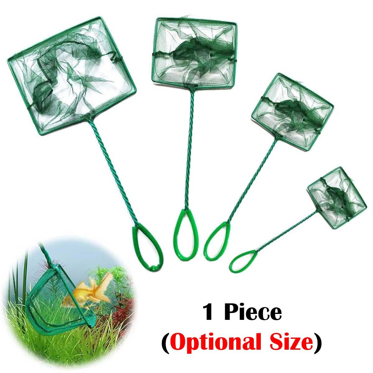 Aquarium Fish Catcher Small Size Nylon Monofilament Fishing Net Mesh with Braided Metal Handle(Green) - Catching Small Fish Shrimp Aquatic Plants
