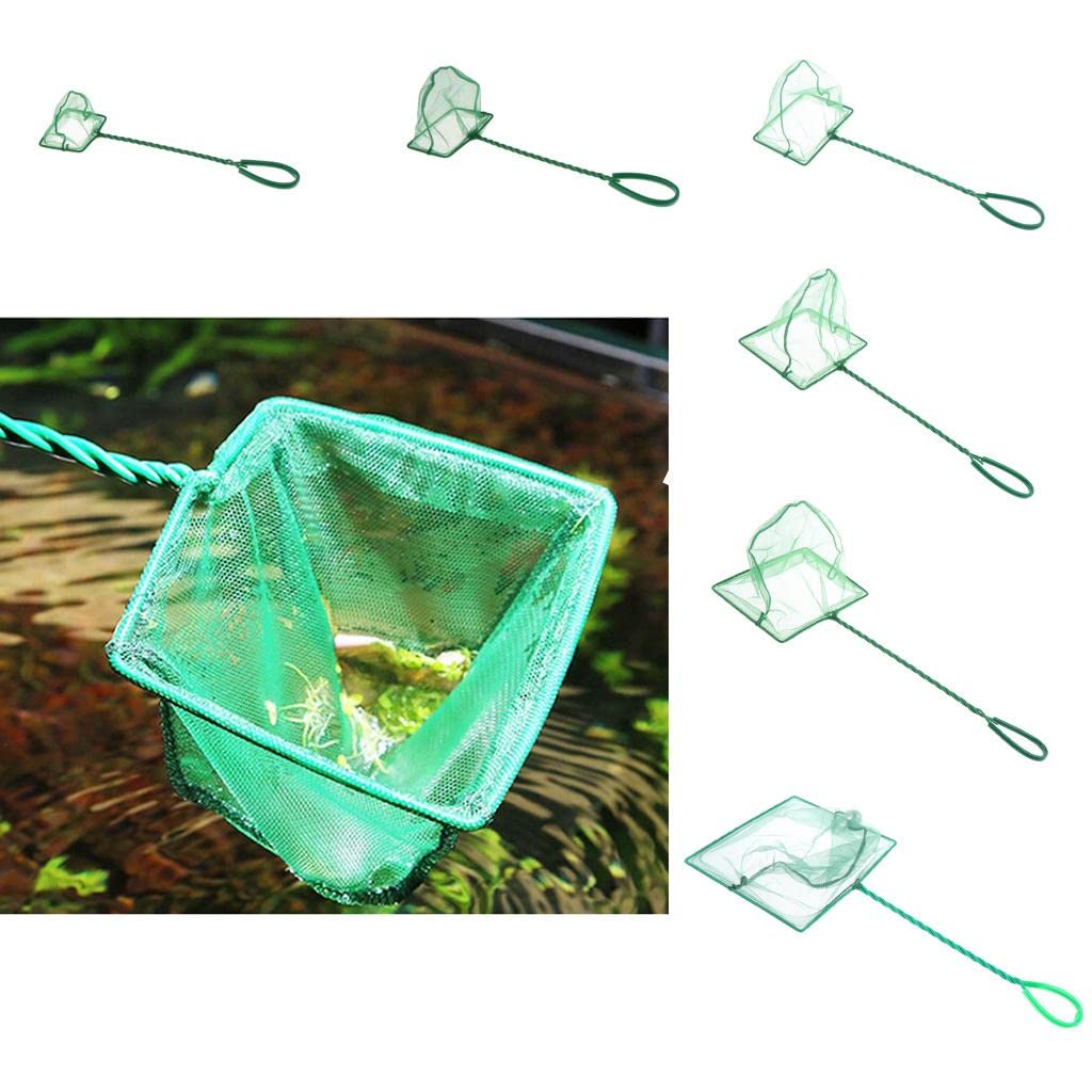 Aquarium Fish Catcher Small Size Nylon Monofilament Fishing Net Mesh with Braided Metal Handle(Green) - Catching Small Fish Shrimp Aquatic Plants