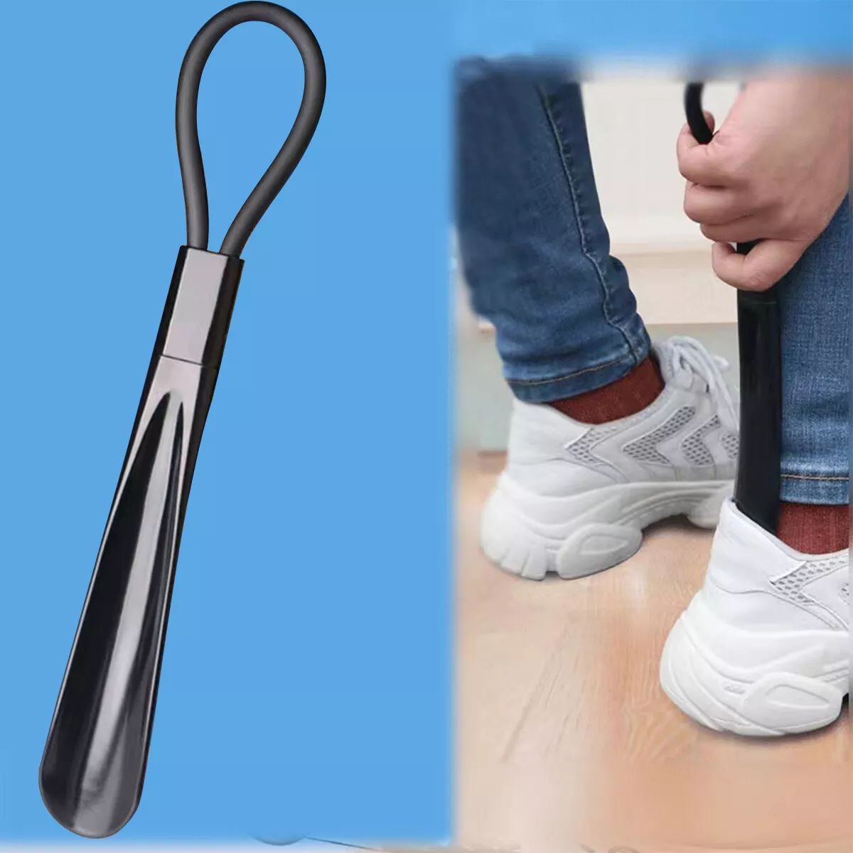 Long Handled Shoe Horn Plastic Shoehorn Remover Mobility Aid Easy Grip Non Bending Sneaker Wearing and Pulling Auxiliary Device