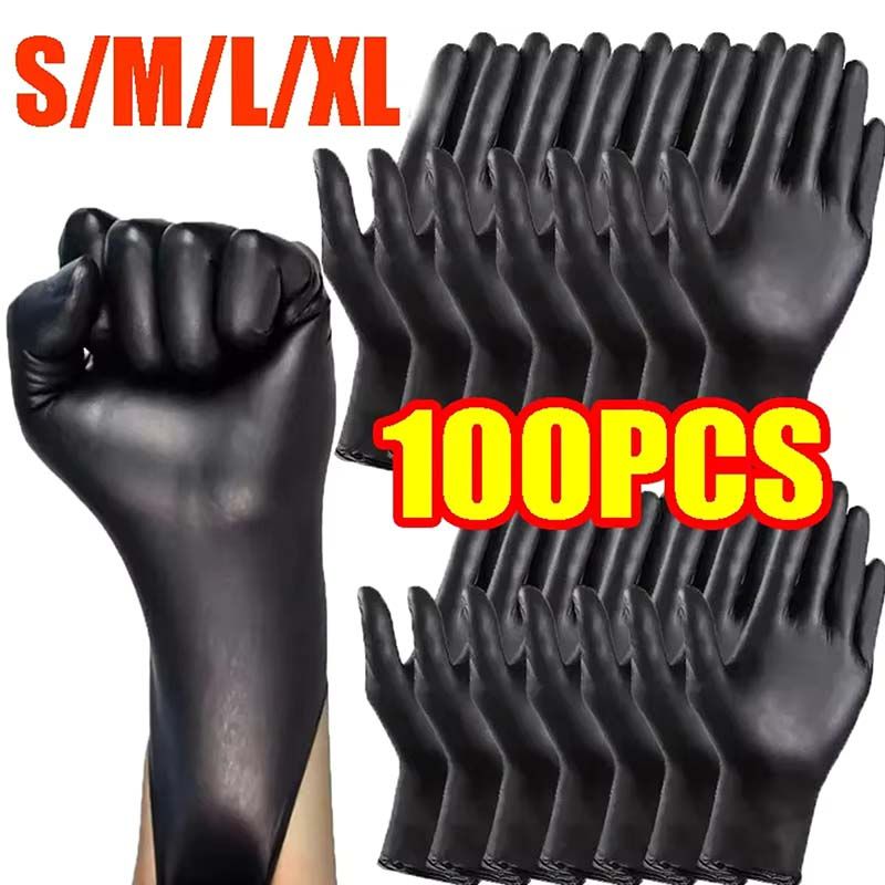 100pcs Black Gloves Disposable Ambidextrous Synthetic Latex-Free Glove For Tattoo Household Kitchen Cleaning Food Powder-free Non-Medical Non-Nitrile