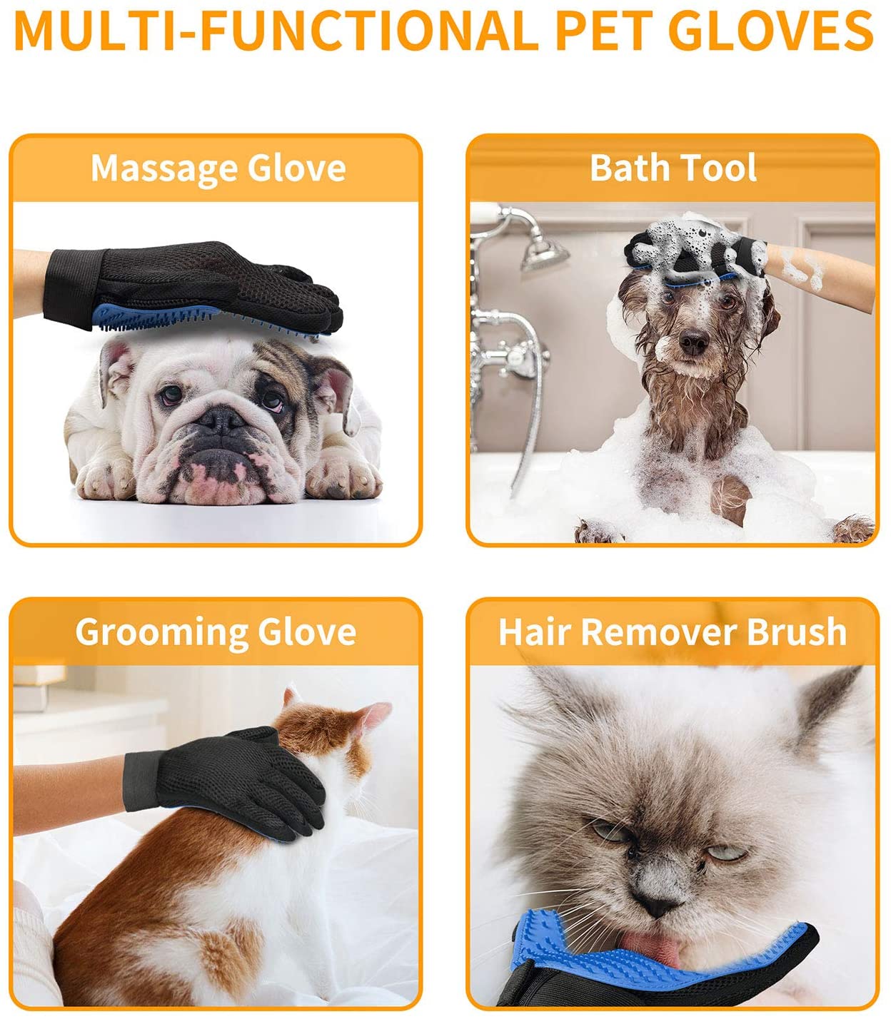 Hair Removal Mitts Dog Grooming Gloves for Cats and Dogs, Soft TPR Silicone Rubber Pet with Comfortable Handle for Cleaning Dirty Paws Deshedding, Massaging, Glove, for Horse, Rabbit