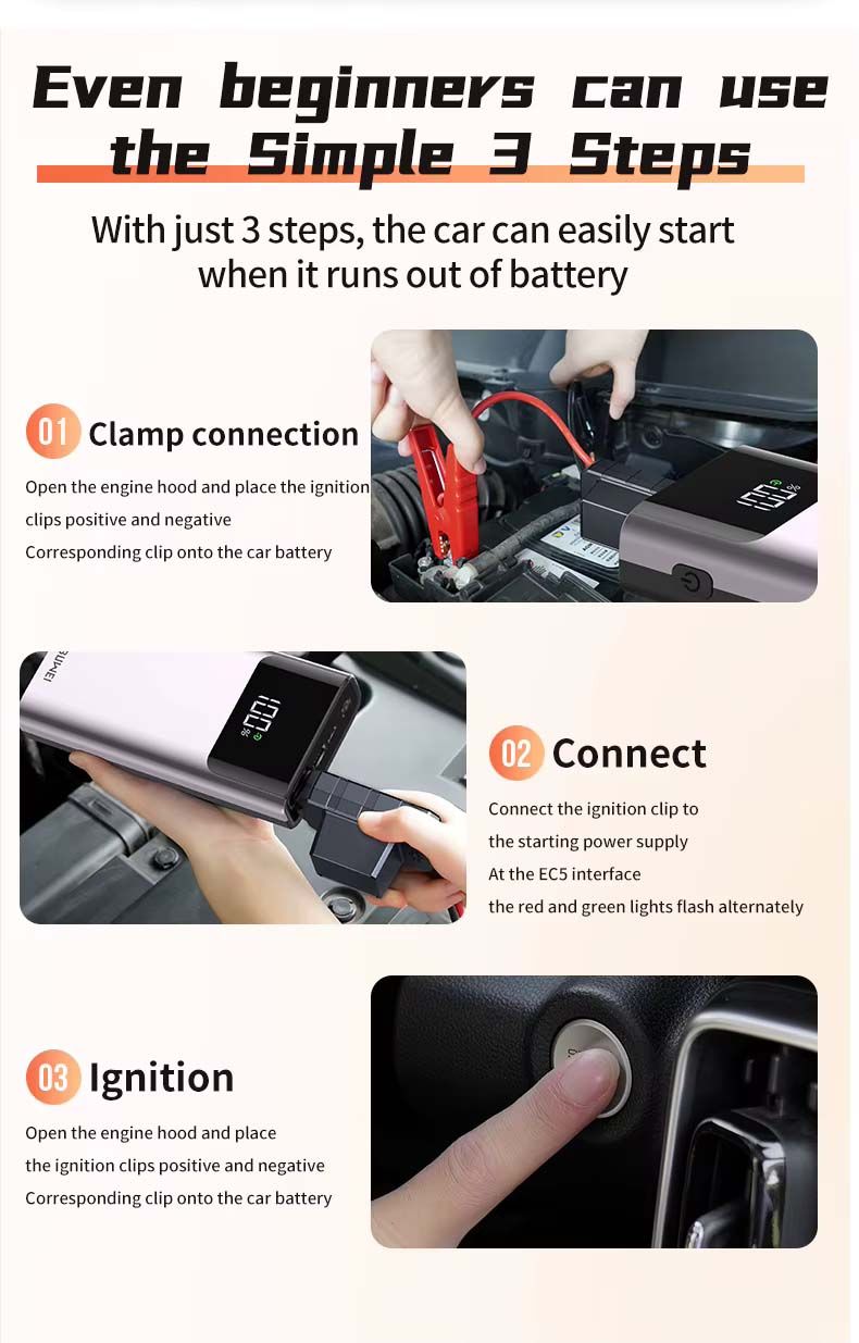 Buwei Portable 6000mah Emergency Car Battery Booster Power Bank Multi-function 600A Jump Starter + Lighting + Mobile Charger Multifunctional USB-C 4-5 Hours