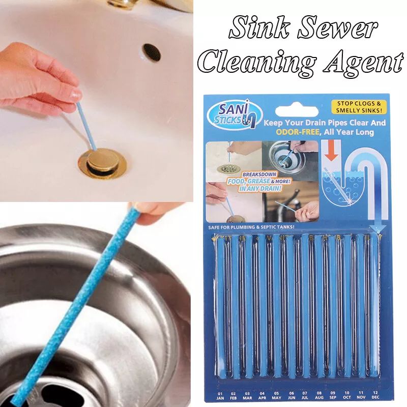 Pack of 12x Sani Sticks Drain Cleaner Kitchen Bath Sink Cleaning Odour Dirt remover Tool