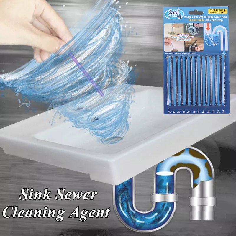 Pack of 12x Sani Sticks Drain Cleaner Kitchen Bath Sink Cleaning Odour Dirt remover Tool
