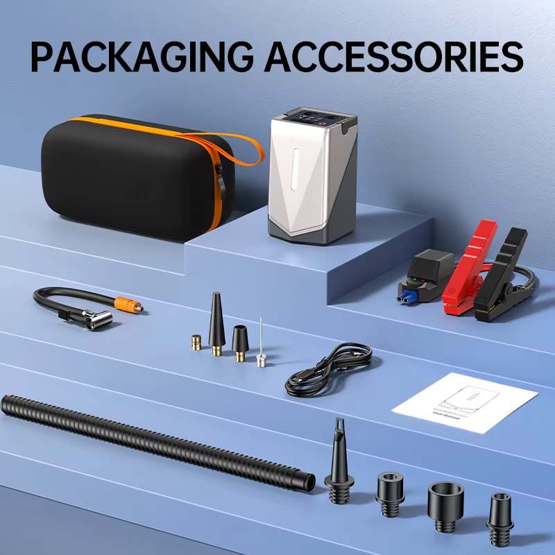 Multifunctional Car Starting Power Supply Car Mounted Tyre Inflation Pump Air Bed Suction and Blowing Integrated Machine New 12V Power Bank Compressor Battery Booster Jump Starter