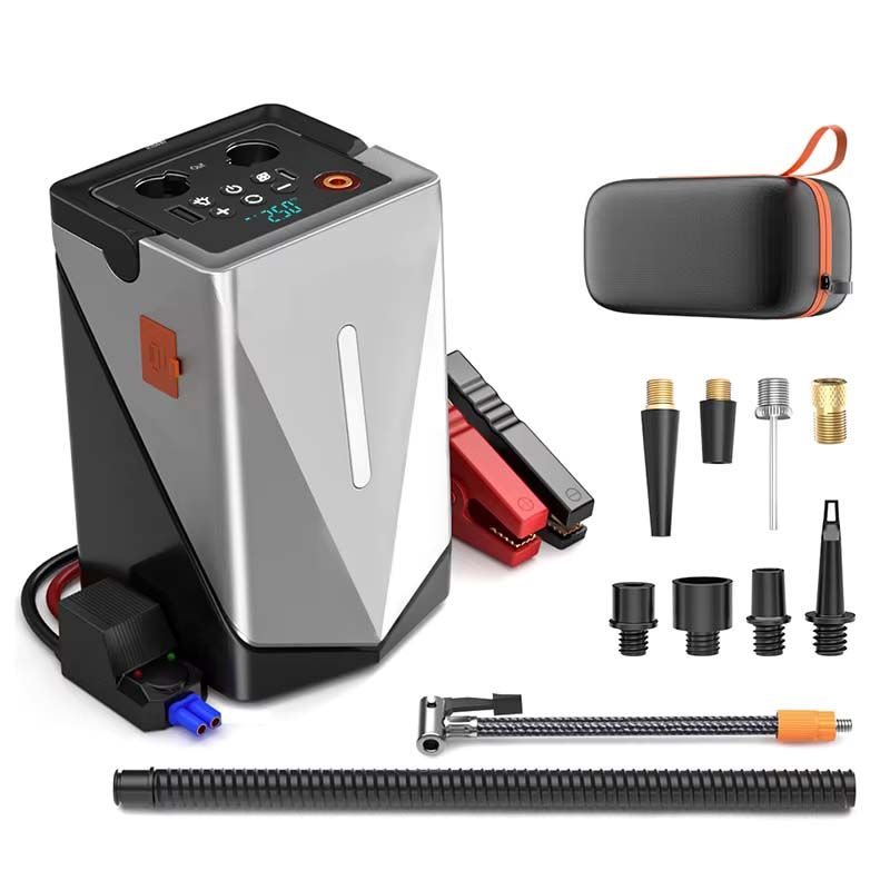 Multifunctional Car Starting Power Supply Car Mounted Tyre Inflation Pump Air Bed Suction and Blowing Integrated Machine New 12V Power Bank Compressor Battery Booster Jump Starter