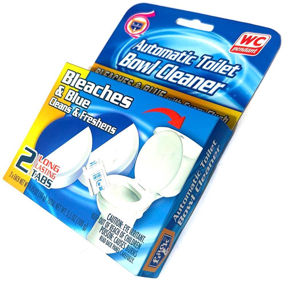2 Long Lasting Tabs - Automatic Toilet Bowl Cleaner Blue and Bleaches Flush Household Cheap Cleans & Freshens Cleaning Tank