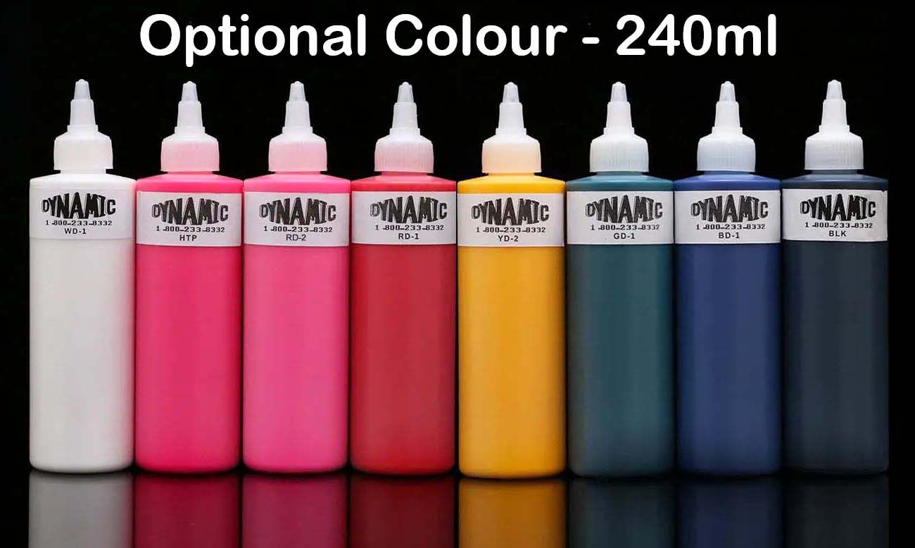 Dynamic Permanent Tattoo Ink 240ml/Bottle Colour Pigments Body Professional Tattooist Beauty Art Accessories Long Lasting Red, Blue, Black, Brown,Green, Pink, White, Yellow