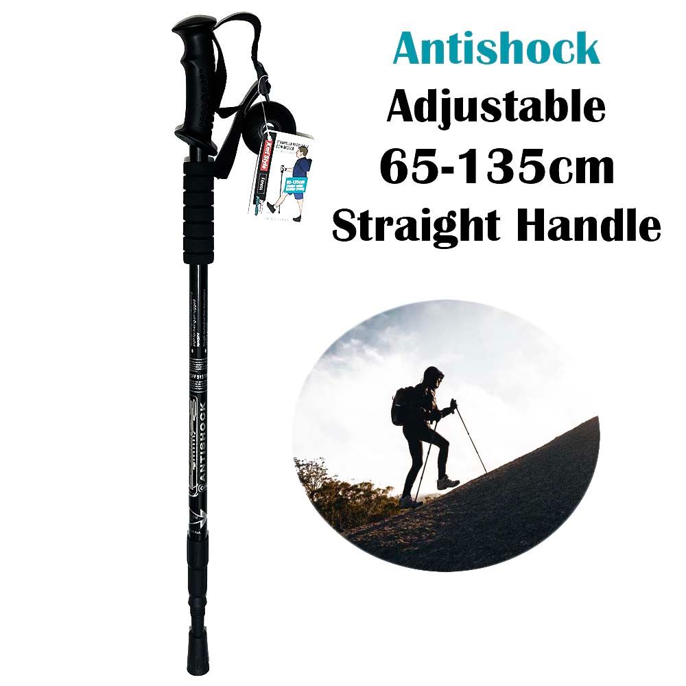 1pc Hiking Pole Antishock Trekking Stick Extendable Ergonomic Walking Cane Nonslip Base Adjustable for Hike Outdoor Activities Senior Mountain Climbing Retractable Personal Self Defense Poles