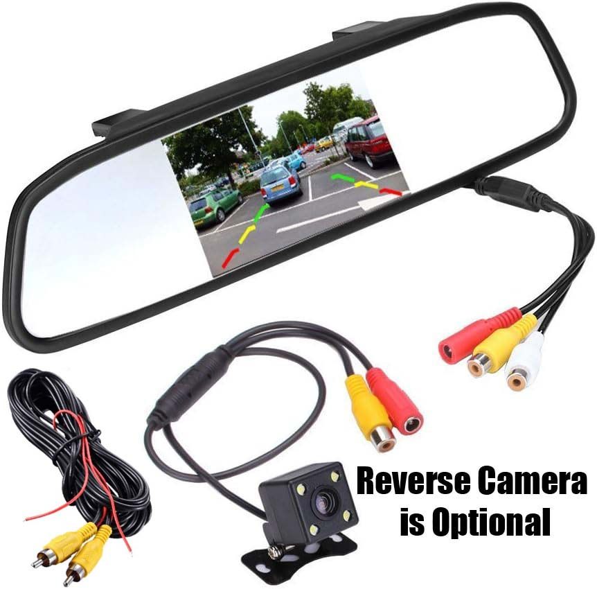 4.3 inch Car Video Monitor Auto Rear View Mirror LCD Screen 12V Universal Mount Clip-On Current Mirror for Backup Camera/Front Camera/Media Player/Safety Driving 2 Ways RCA Input