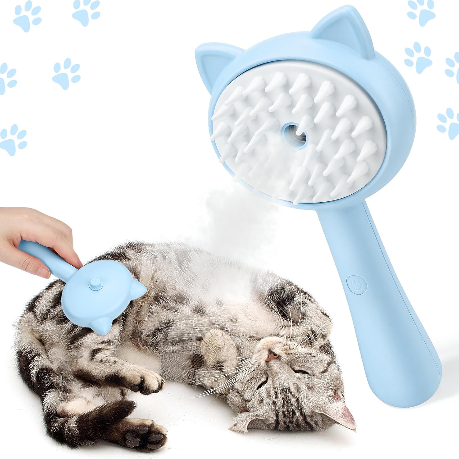 (Your Cat will Love it) Pet Mist Spray Massage Comb Cat Brush with Handle USB Rechargeable, Steamy Shedding for Cat/Dog Hair Grooming with Water Tank Steam