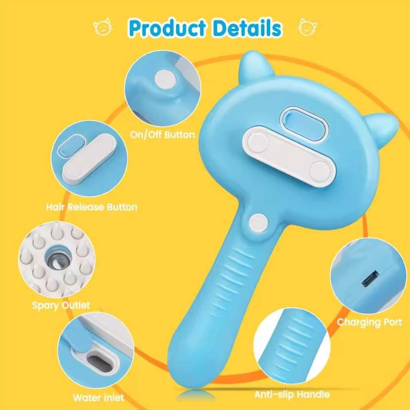 (Your Cat will Love it) Pet Mist Spray Massage Comb Cat Brush with Handle USB Rechargeable, Steamy Shedding for Cat/Dog Hair Grooming with Water Tank Steam