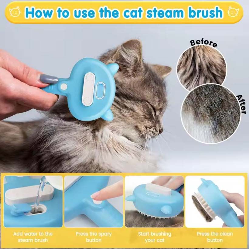(Your Cat will Love it) Pet Mist Spray Massage Comb Cat Brush with Handle USB Rechargeable, Steamy Shedding for Cat/Dog Hair Grooming with Water Tank Steam