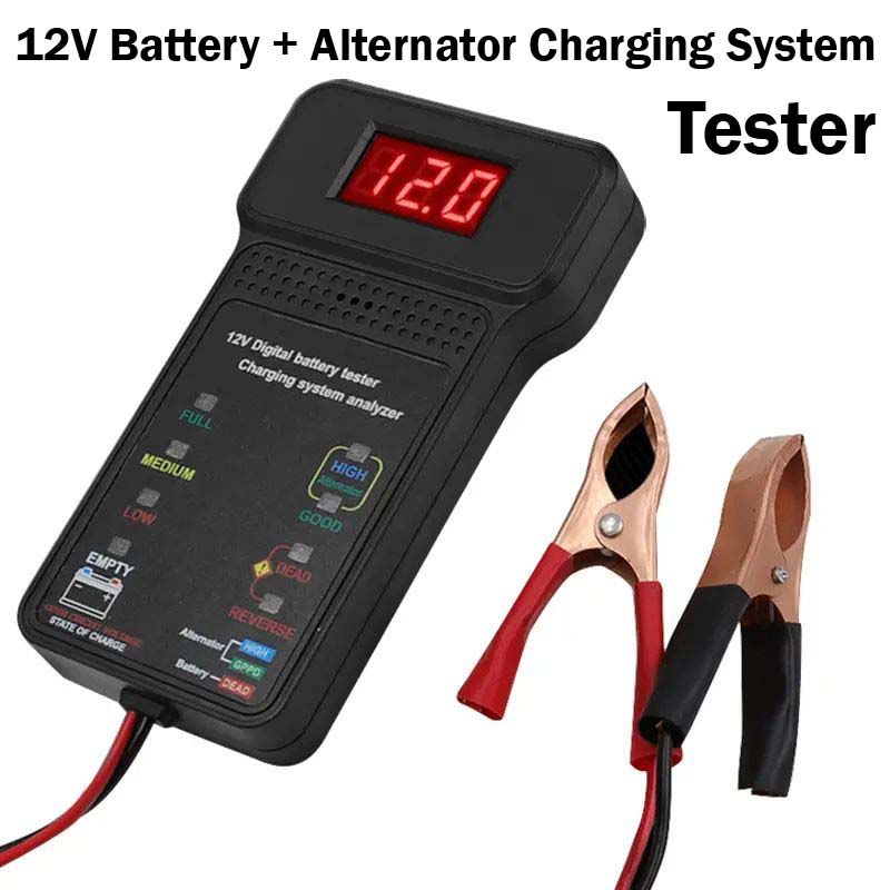 Battery Load Tester 12V Digital LED Display Automotive Alternator Portable Car Battery Checker Power Charging Cranking System Testing for Car Truck Motorcycle ATV SUV