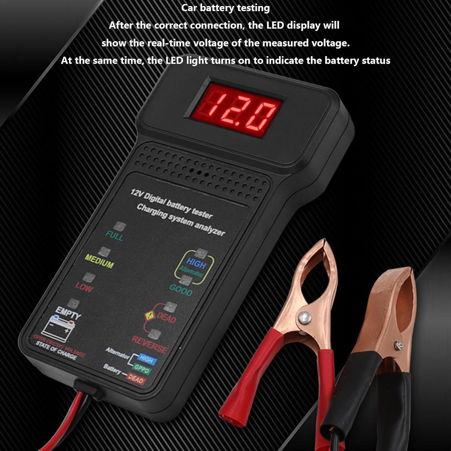 Battery Load Tester 12V Digital LED Display Automotive Alternator Portable Car Battery Checker Power Charging Cranking System Testing for Car Truck Motorcycle ATV SUV