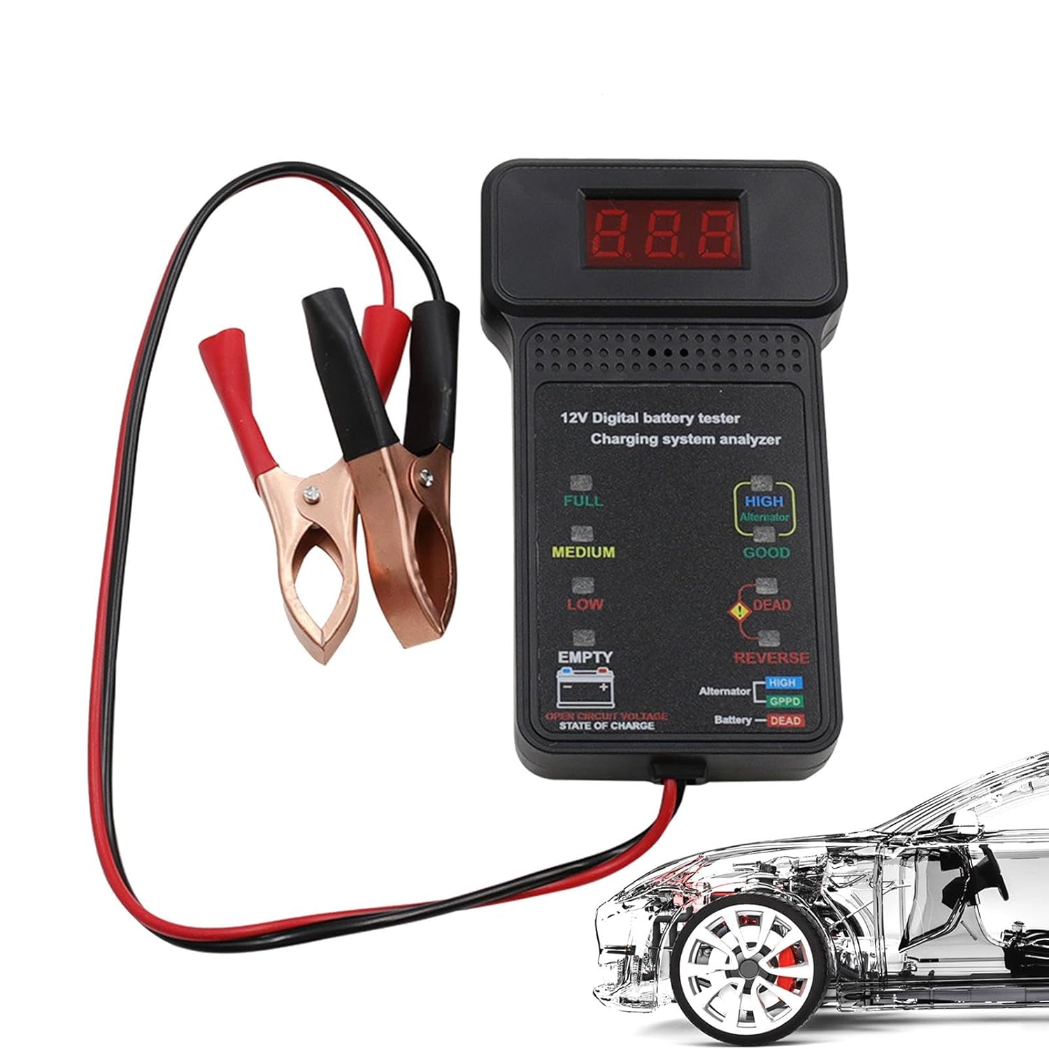 Battery Load Tester 12V Digital LED Display Automotive Alternator Portable Car Battery Checker Power Charging Cranking System Testing for Car Truck Motorcycle ATV SUV