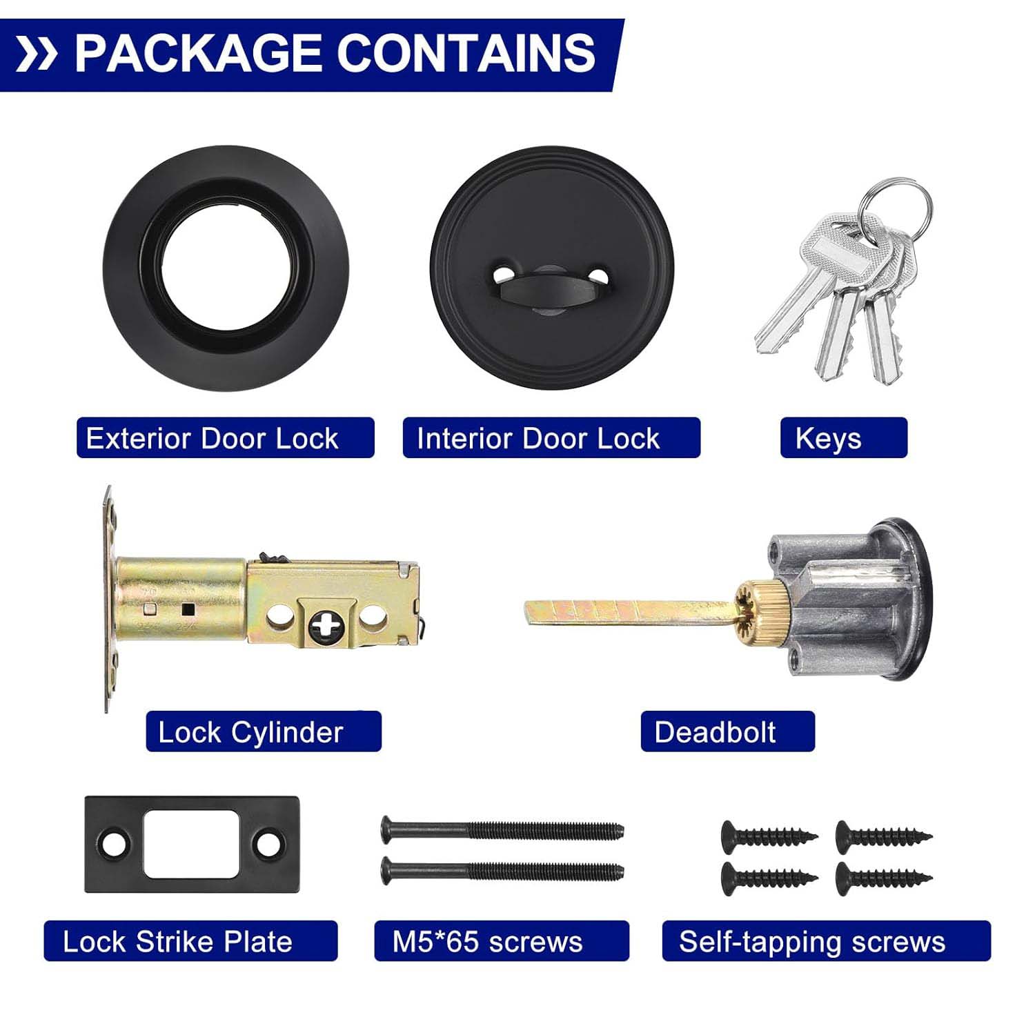 Black Modern Oil Rubbed Stainless Steel Deadbolts with Keys and Adjustable Latch for Exterior and Interior Doors Entrance Lock Key Unlocking Outside Button Locking Inside