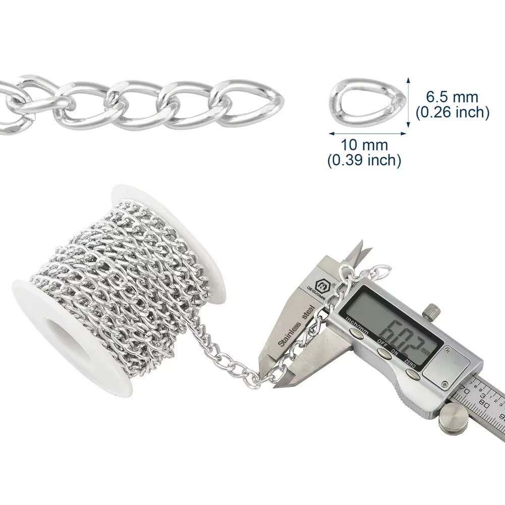 (Optional Size) Aluminium Curb Chain Roll, Thick Twisted Chain Links, Silver Colour Metal Craft Spool for Handbag Jewelry Making Necklace Bracelet DIY Crafts, Jewelry Making Findings Supplies