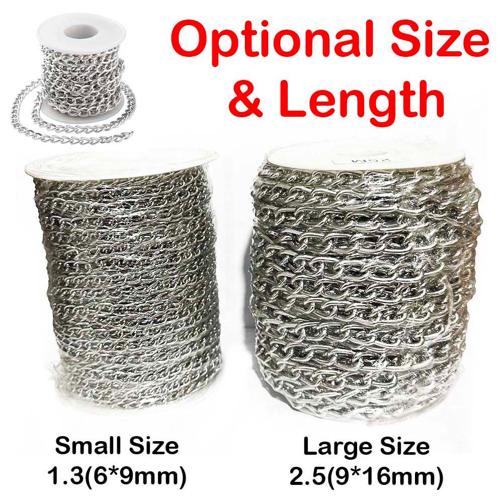(Optional Size) Aluminium Curb Chain Roll, Thick Twisted Chain Links, Silver Colour Metal Craft Spool for Handbag Jewelry Making Necklace Bracelet DIY Crafts, Jewelry Making Findings Supplies