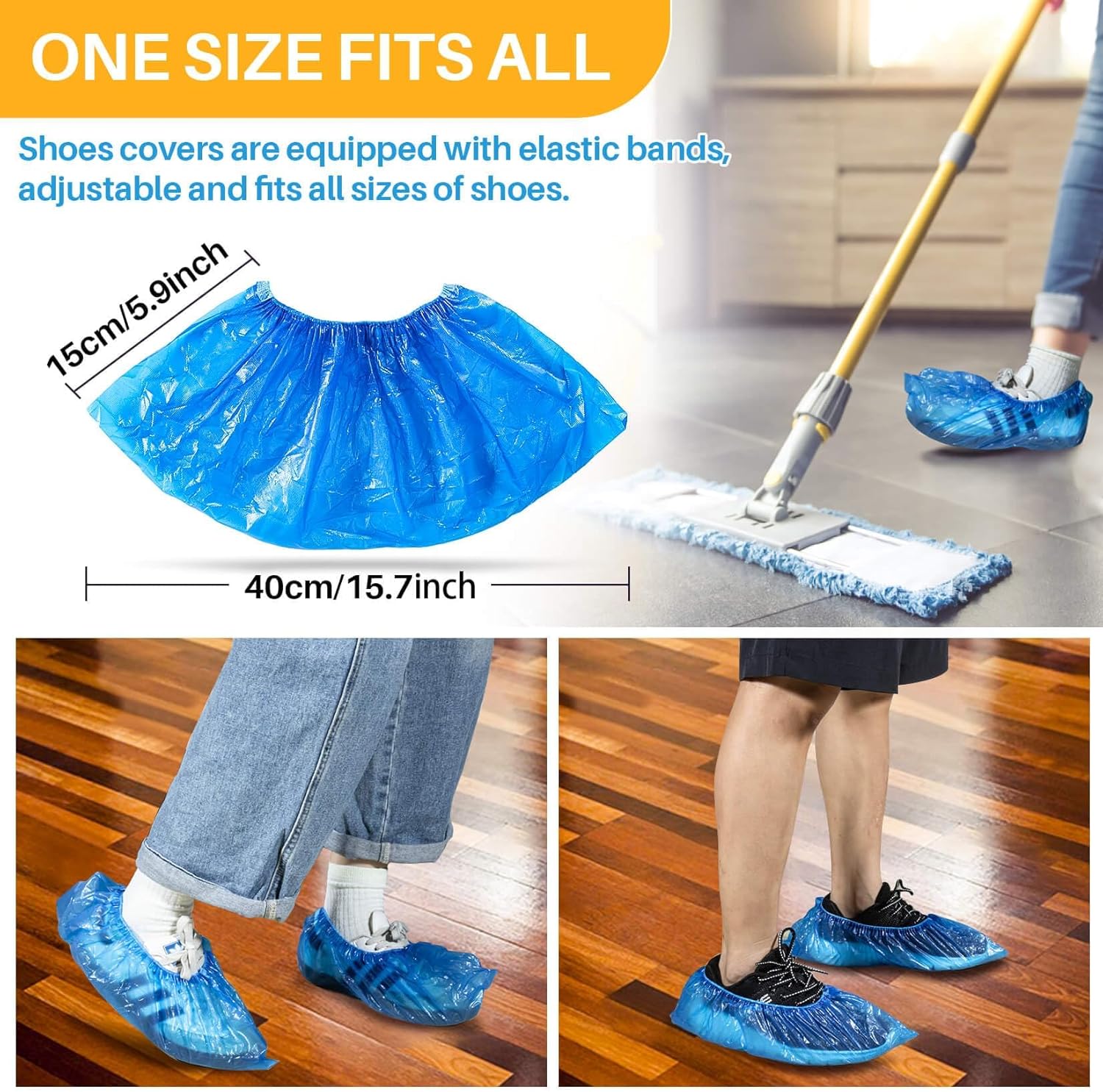 60 Pack (30 Pairs) Shoe Covers - Boot Cover Plastic Disposable Waterproof for Men and Women Fits All Sizes of Shoes for House Cleaning