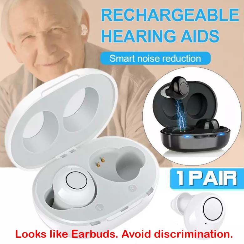 Jinghao Hearing Aids A39 Rechargeable Ear Amplifier Portable Charger Case Upgrade Version ITE White with Intelligent Low-Noise(Cancelling) Digital Sound Voice Mini
