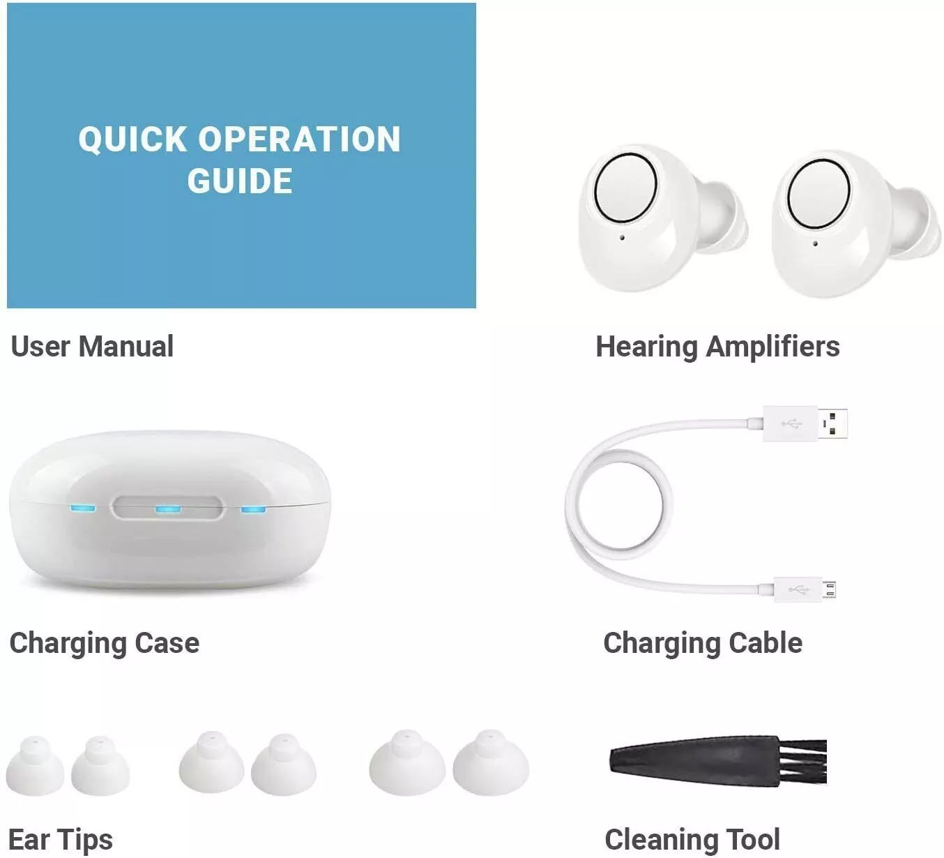 Jinghao Hearing Aids A39 Rechargeable Ear Amplifier Portable Charger Case Upgrade Version ITE White with Intelligent Low-Noise(Cancelling) Digital Sound Voice Mini