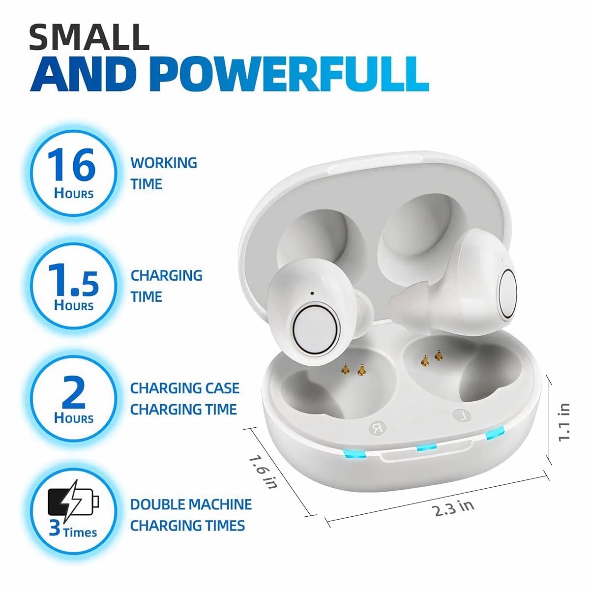 Jinghao Hearing Aids A39 Rechargeable Ear Amplifier Portable Charger Case Upgrade Version ITE White with Intelligent Low-Noise(Cancelling) Digital Sound Voice Mini