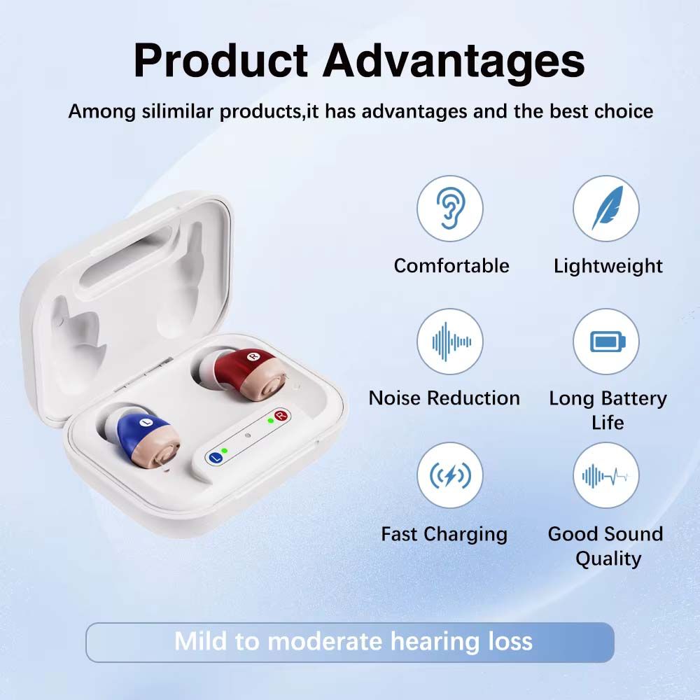 Jinghao Rechargeable Hearing Aids Premium Digital CIC Mini Ear Device Hearing Amplifier JH-A49 Sound Enhance One Pair with Charger Case L+R For Elderly Adult Fast Charging