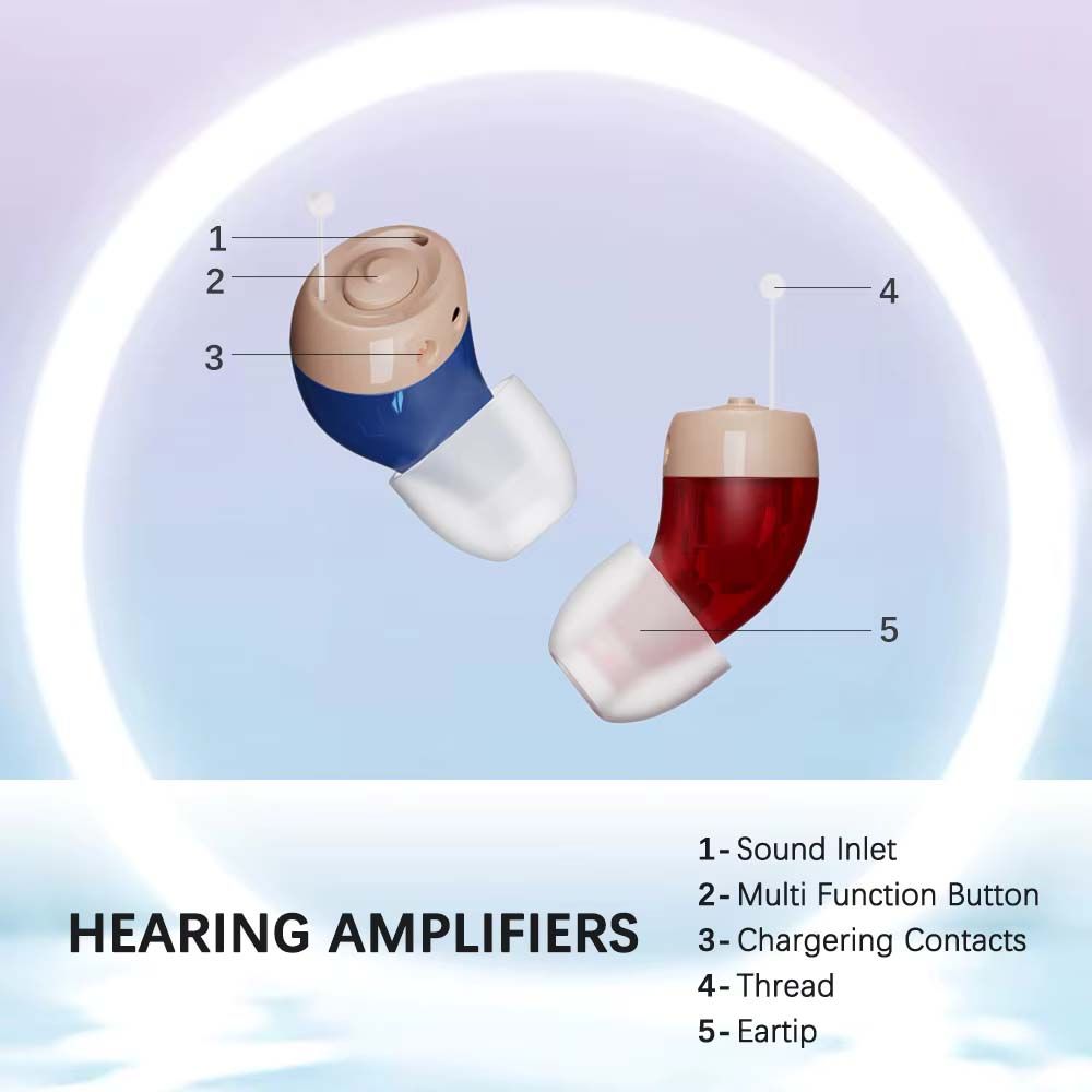 Jinghao Rechargeable Hearing Aids Premium Digital CIC Mini Ear Device Hearing Amplifier JH-A49 Sound Enhance One Pair with Charger Case L+R For Elderly Adult Fast Charging