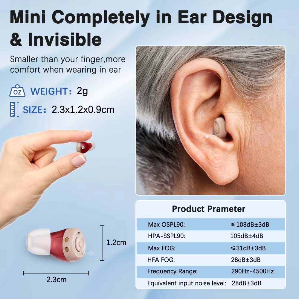 Jinghao Rechargeable Hearing Aids Premium Digital CIC Mini Ear Device Hearing Amplifier JH-A49 Sound Enhance One Pair with Charger Case L+R For Elderly Adult Fast Charging