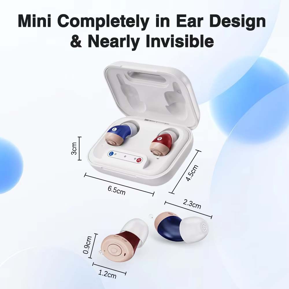 Jinghao Rechargeable Hearing Aids Premium Digital CIC Mini Ear Device Hearing Amplifier JH-A49 Sound Enhance One Pair with Charger Case L+R For Elderly Adult Fast Charging